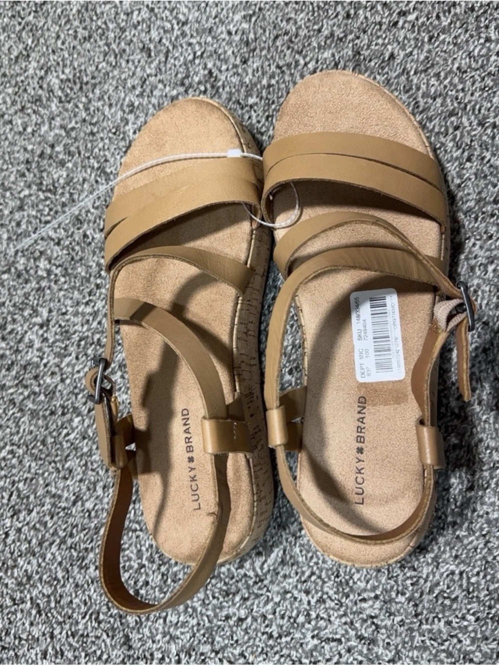 Lucky Brand Jacobean Wedge Sandals Womens 10M Leather Cork Strappy Platform Boho - Picture 2 of 7